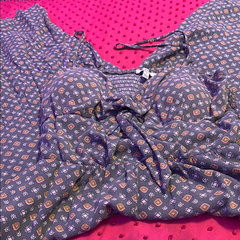 AUW Vibrant Purple and Orange Jumpsuit with Geometric Print